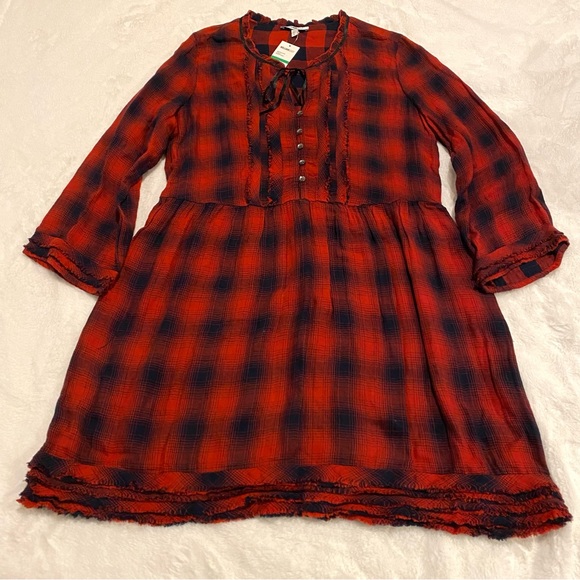 Plaid Ruffle Long Sleeve Dress - Picture 2 of 14